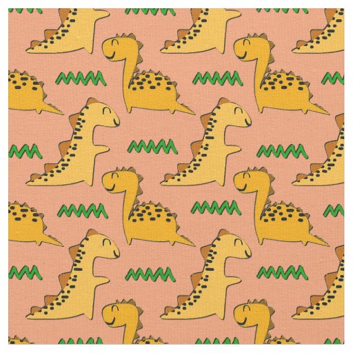 Brown Dinosaurs with Green Grass Fabric