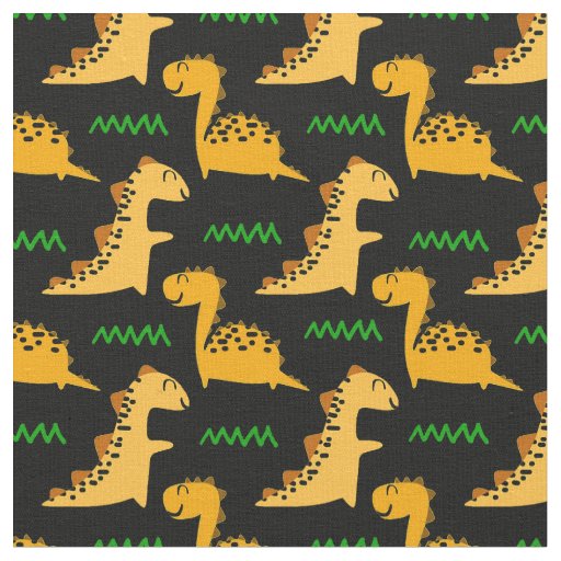 Brown Dinosaurs with Green on Black Fabric