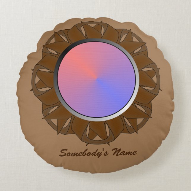 Brown Disc Ribbon by Kenneth Yoncich Round Pillow (Front)