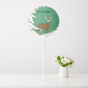 Brown Doe Deer Standing in Snow Pine Tree Green Balloon