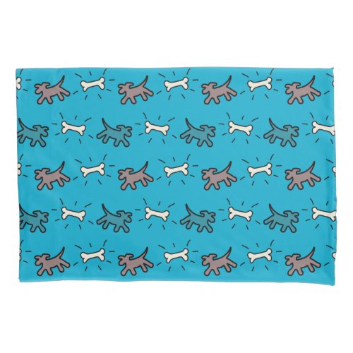 Brown Dog and Bone Graffiti Style Blue Pillowcase