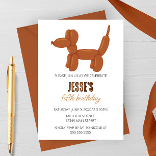 Brown Dog Balloon Animal Birthday Party Invitation