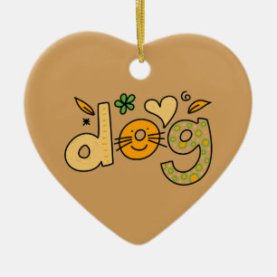 Brown Dog Cartoon Heart Ornament