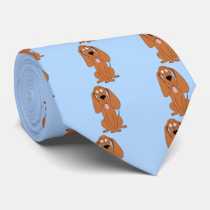 Brown Dog Cartoon on Pastel Blue. Hound Neck Tie