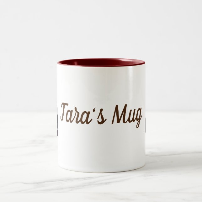 Brown Dog Eyes Custom Name Two-Tone Coffee Mug (Center)
