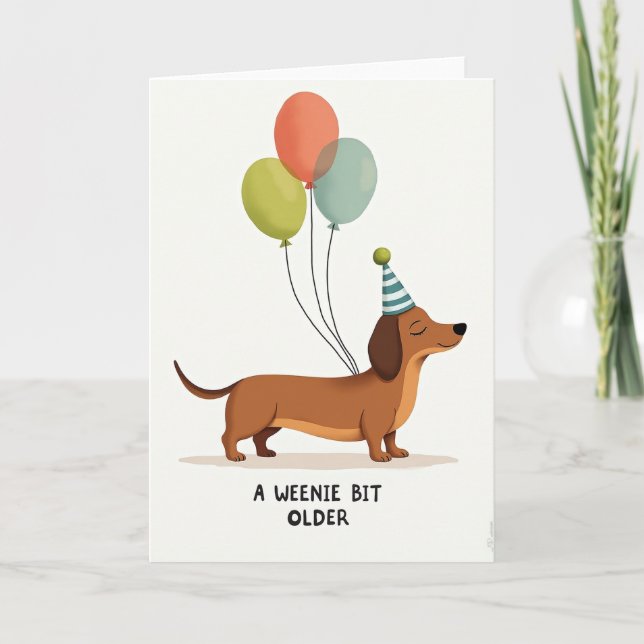 Brown Dog Party Hat Birthday Card (Front)