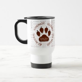 Brown Dog Paw And Woof Art Business Travel Mug by PAWSitivelyPETs at Zazzle