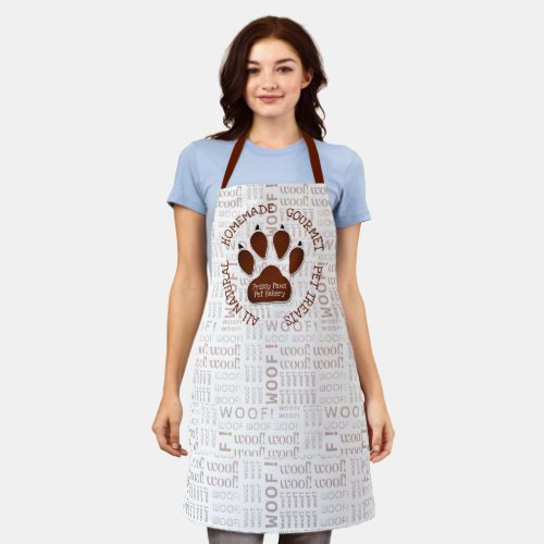 Brown Dog Paw and Woof Words Pet Business Name Apron