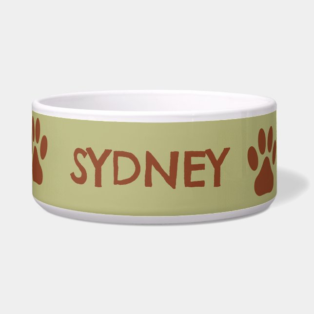 Brown dog paw custom name bowl (Front)