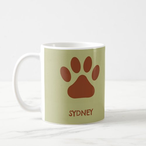 Brown dog paw custom name coffee mug