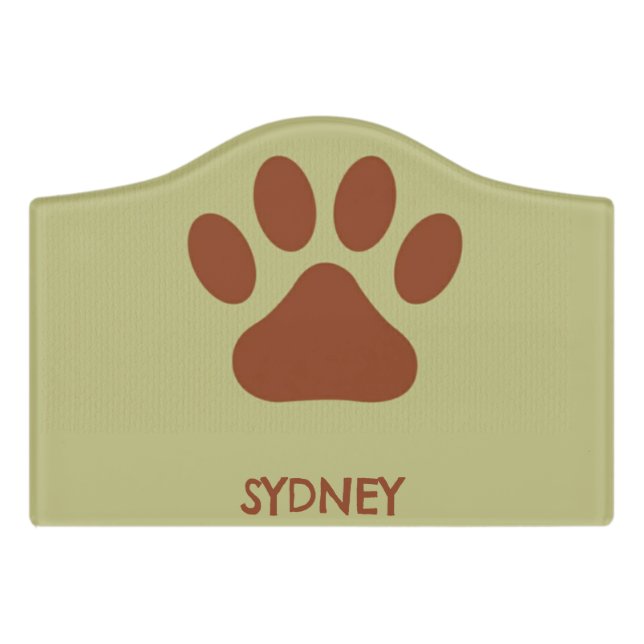 Brown dog paw custom name door sign (Small Crest Front)