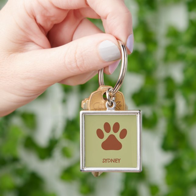 Brown dog paw custom name keychain (Hand)