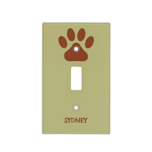 Brown dog paw custom name light switch cover