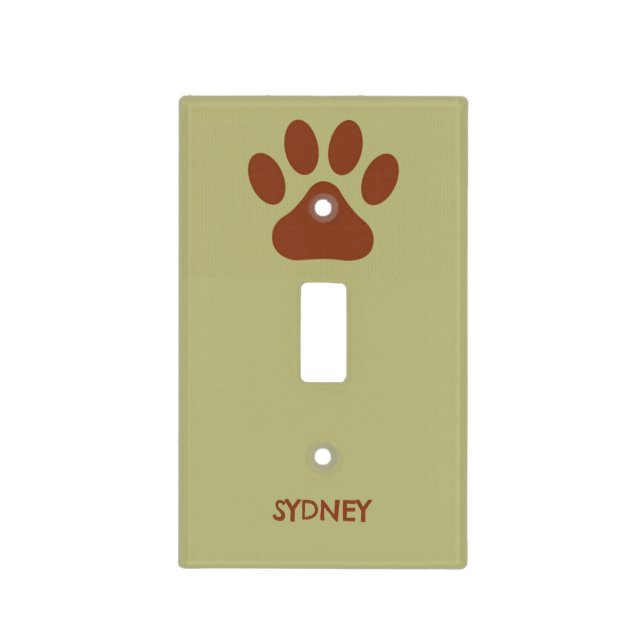 Brown dog paw custom name light switch cover (Front)