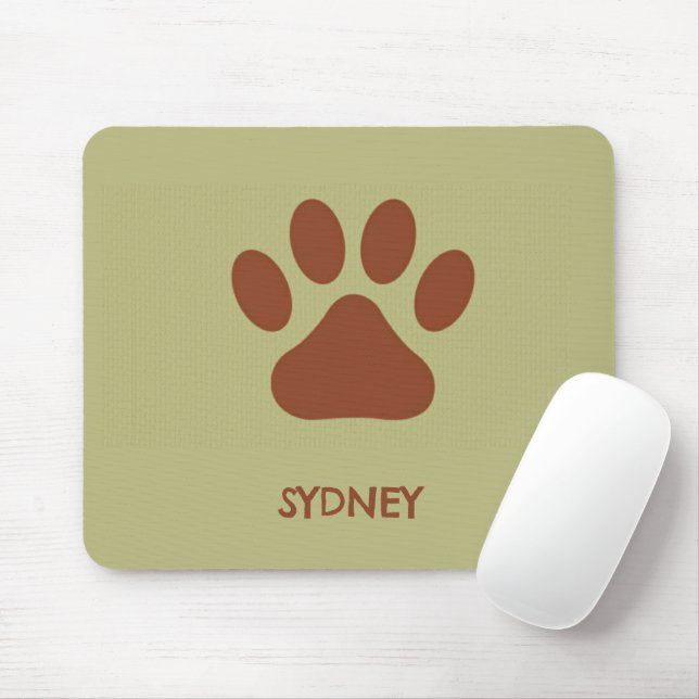Brown dog paw custom name mouse pad (With Mouse)