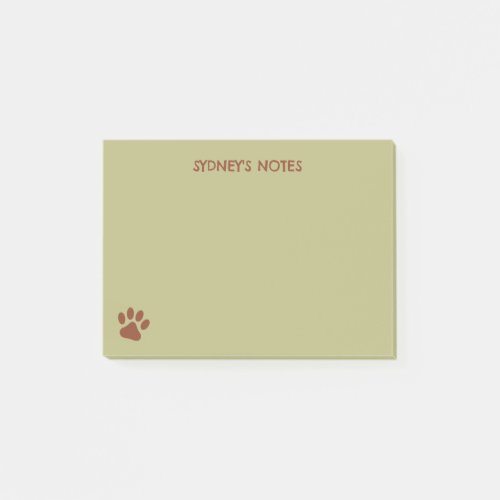 Brown dog paw custom name post_it notes