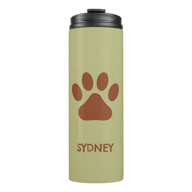 Brown dog paw custom name thermal tumbler (Front)