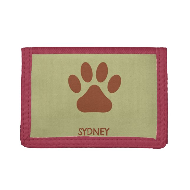 Brown dog paw custom name trifold wallet (Front)