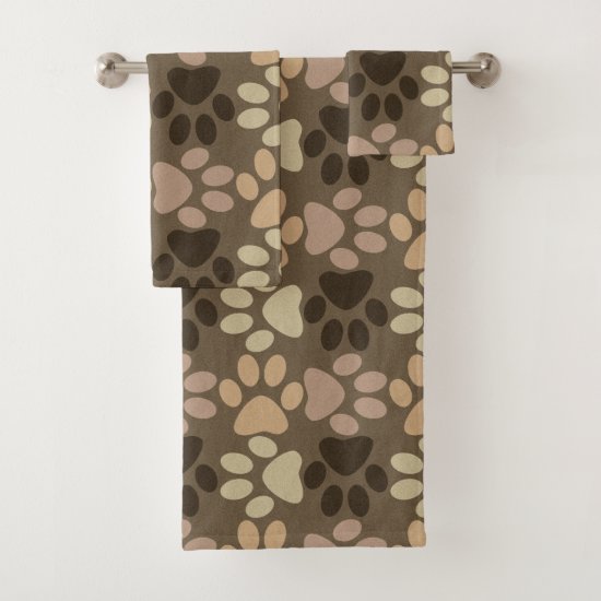 Brown Dog Paw Print Design Bath Towel Set