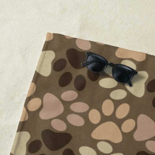 Brown Dog Paw Print Design Beach Towel