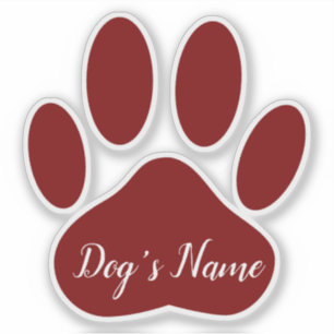 Brown Dog Paw Print With Custom Name Personalized Sticker