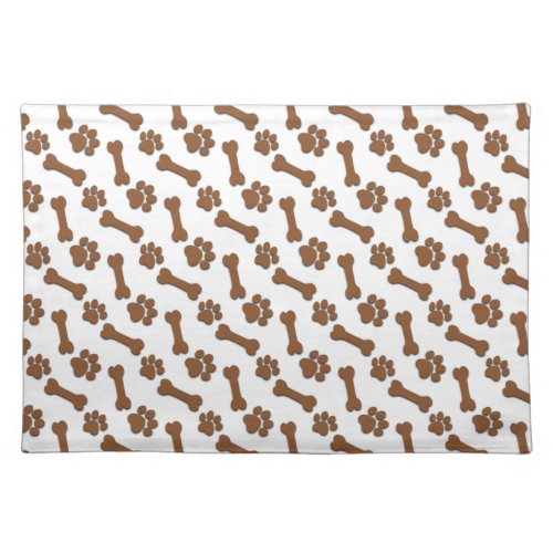 BROWN Dog Paws and Bones Custom Name and Sentimen Cloth Placemat