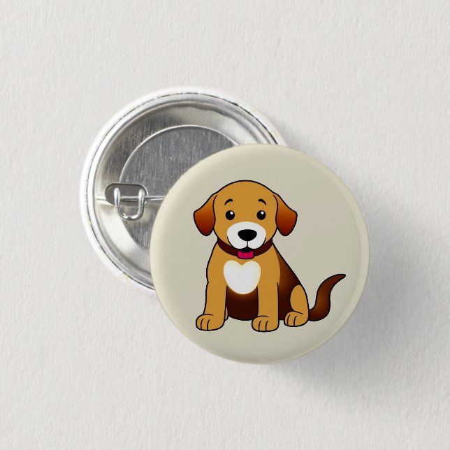 Brown Dog, sitting -  Button (Front & Back)