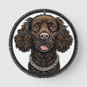 Brown Dog With a Chain and Decorative Circle Round Clock