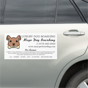 Brown Dog with Bone, Dog Boarding, Advertising Car Magnet