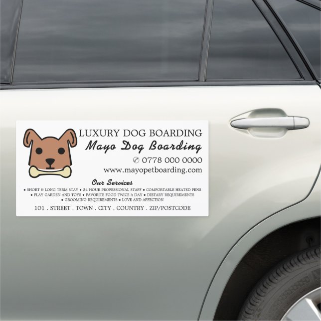 Brown Dog with Bone, Dog Boarding, Advertising Car Magnet (In Situ)