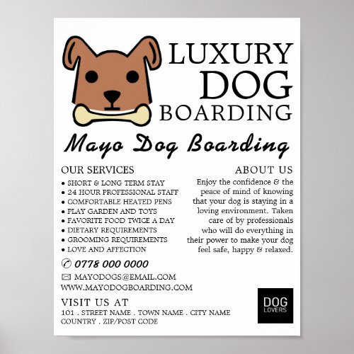 Brown Dog with Bone Dog Boarding Advertising Poster