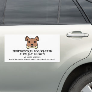 Brown Dog with Bone, Dog Walker Advertising Car Magnet