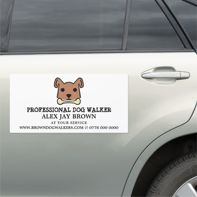 Brown Dog with Bone, Dog Walker Advertising Car Magnet (In Situ)