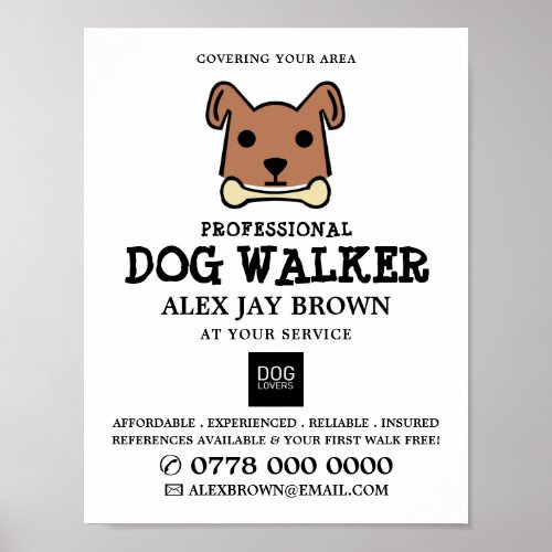 Brown Dog with Bone Dog Walker Advertising Poster