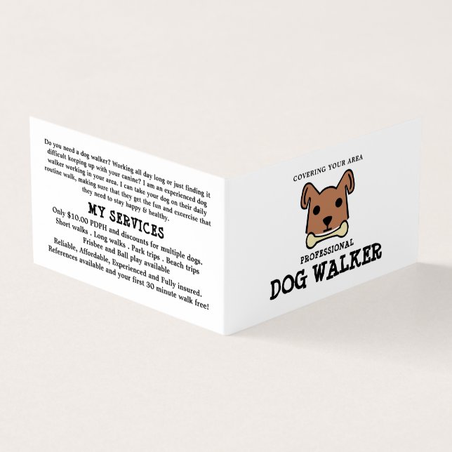 Brown Dog with Bone, Dog Walker Detailed Business Card (Outside)