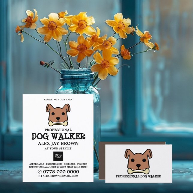 Brown Dog with Bone, Dog Walker Service Business Card (Creator Uploaded)