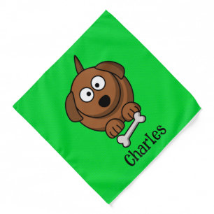 Brown dog with bone personalised on green bandana