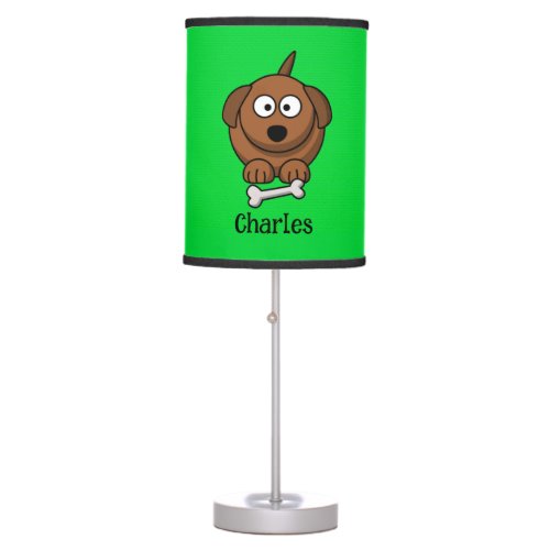 Brown dog with bone personalised on green table lamp