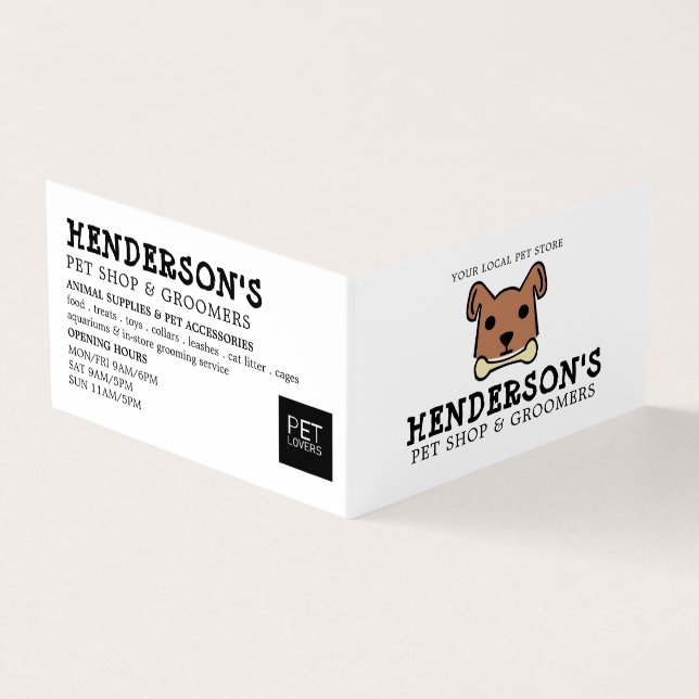 Brown Dog with Bone, Pet Store & Groomers Detailed Business Card (Outside)