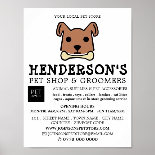 Brown Dog with Bone Pet Store  Groomers Poster