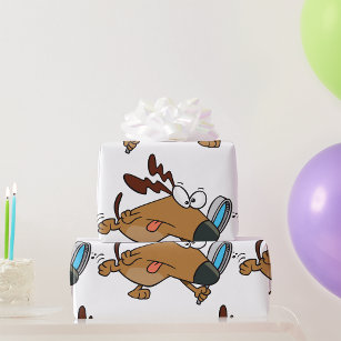Brown Dog With Magnifying Glass Wrapping Paper