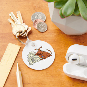 Brown Dog with Pile of Bones Cute Pet Keychain