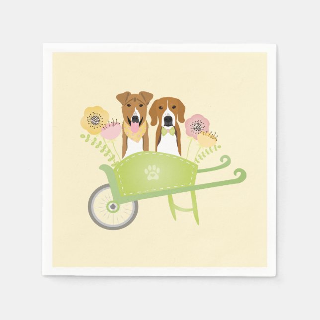 Brown Dogs In Wheelbarrow Spring Flowers Napkins (Front)
