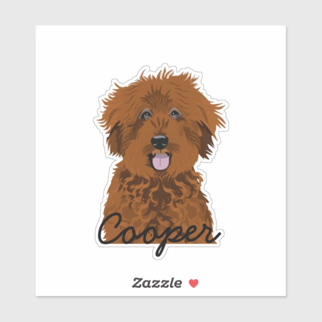 Brown Doodle Dog Custom Name Sticker (Sheet)