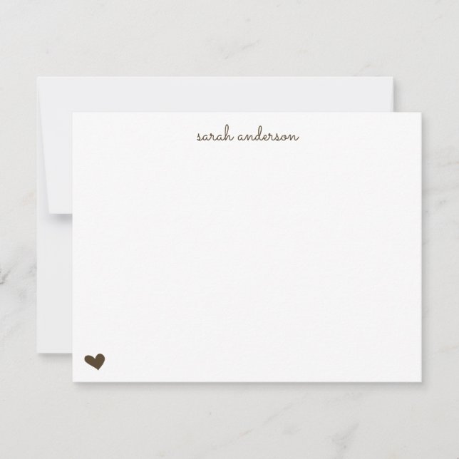 Brown Doodle Heart Personalized Stationery Note Card (Front)