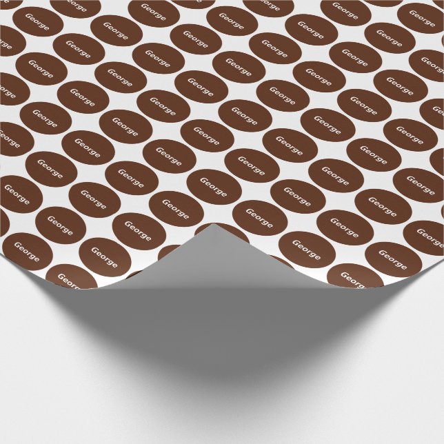 Brown Dots Pattern On White With Name Wrapping Paper (Corner)