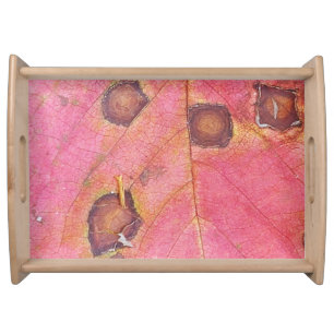 Brown Dotted Red Fall Leaf  Serving Tray