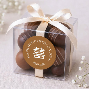 Brown Double Happiness Wedding  Classic Round Sticker