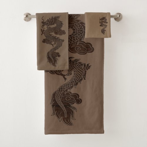 Brown Dragon Bath Towel Set