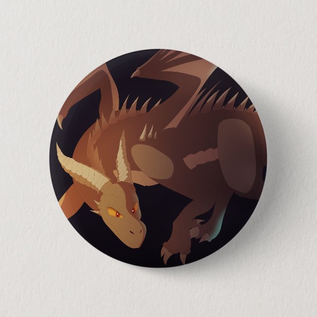 Brown Dragon Fantasy Art Button (Front)